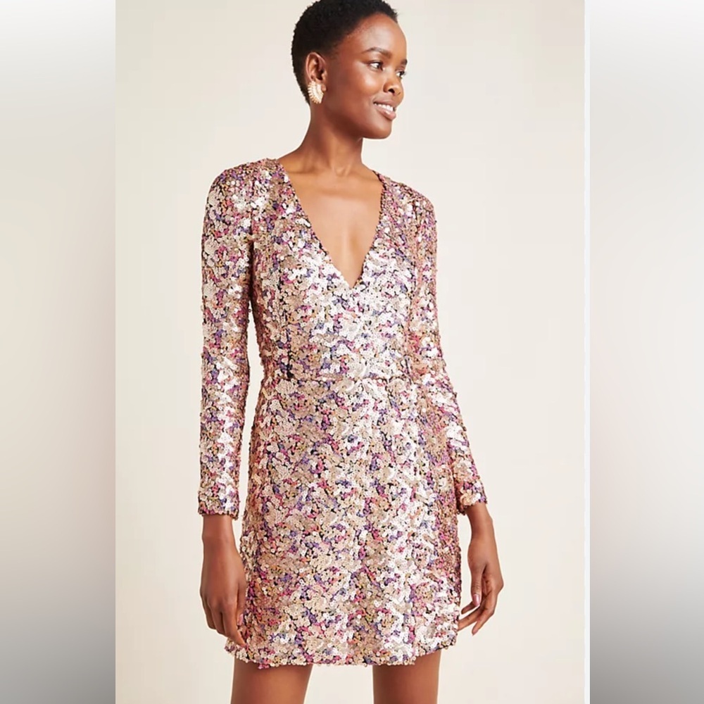 Monique Lhuillier Sequin Wrap Mini Dress 6‎ formal embellished party holiday